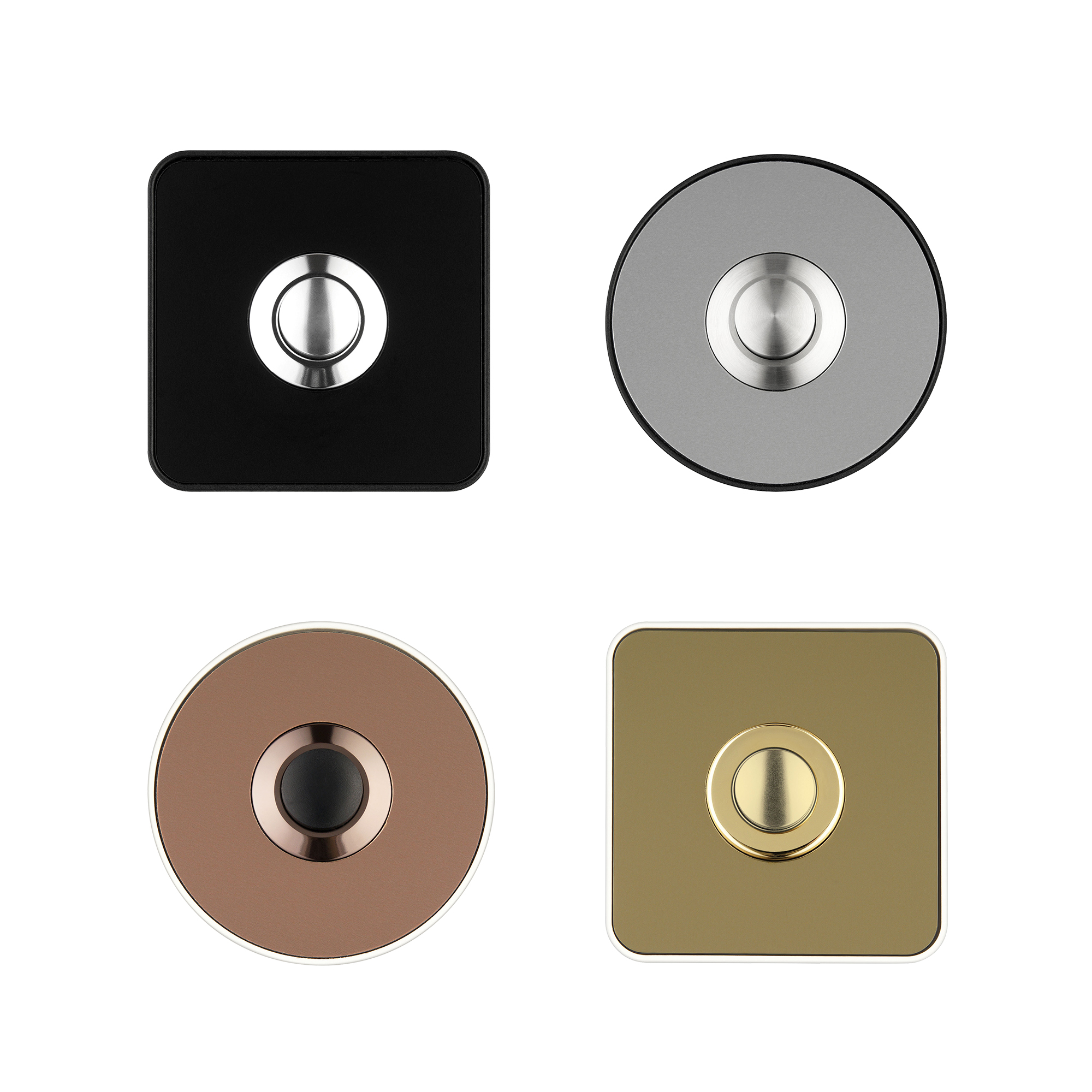 Klingeltaster Piccolo in Schwarz, Kupfer, Gold und Edelstahl Farben
